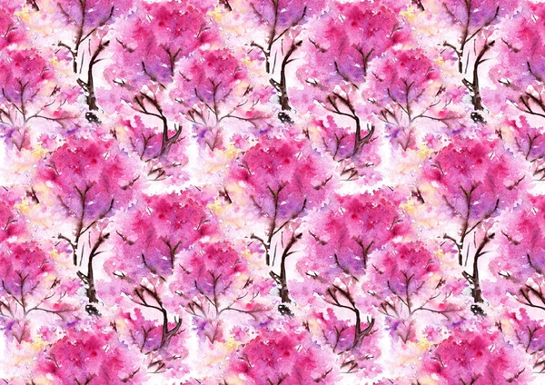 Akvarell rosa cherry sakura mönster textur bakgrund — Stockfoto