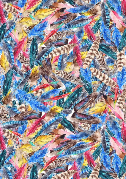 Aquarel kleurrijke veren naadloze achtergrond patroon textuur — Stockfoto