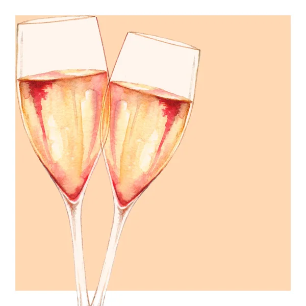 Acuarela dos copas de vino de champán alcohol aislado —  Fotos de Stock