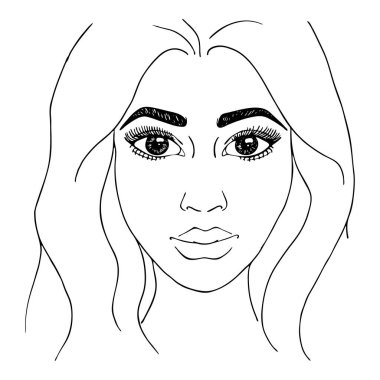 Tek renkli siyah beyaz moda kadını portresi çizilmiş çizgi sanat vektörü