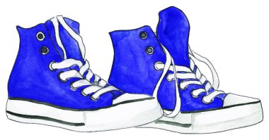 Suluboya lacivert spor ayakkabılar çift ayakkabılar izole vektör