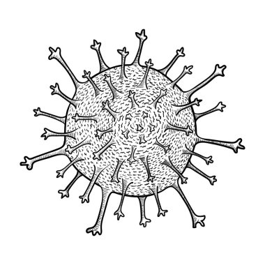 Tek renkli siyah-beyaz koronavirüs covid-19 çizim çizgisi sanat vektörü