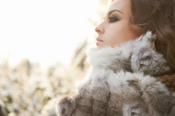 Vinterkvinne i pels – stockfoto