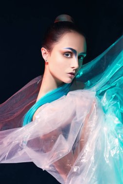 genç kadın, makyaj, mavi saçlı plastik