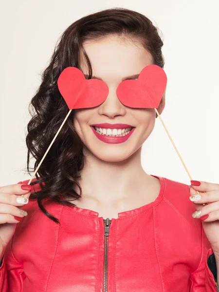 Happy young woman.hearts — Stock Photo, Image