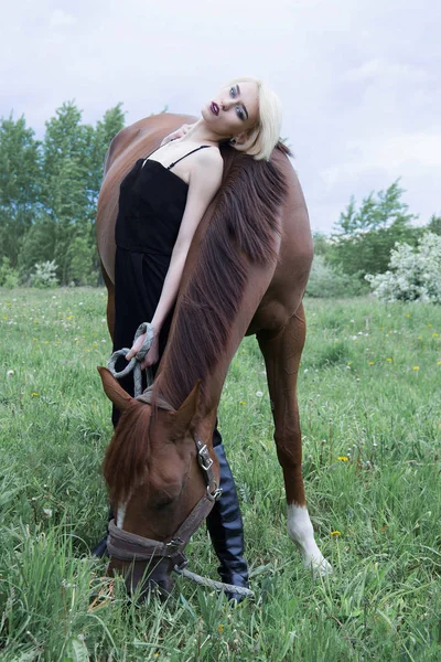 Schönheit Reiterin Frau und Pferd — Stockfoto