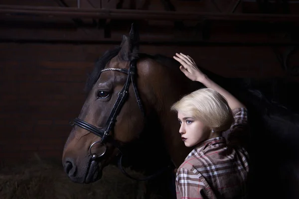 Beautiful young woman with a horse — Stock Photo, Image