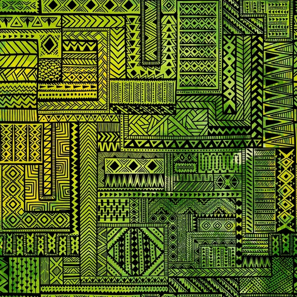 Nahtloses Patchwork-Muster. Schwarze geometrische Linien auf grünem Wasser — Stockvektor