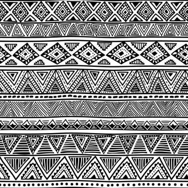 Siyah ve beyaz sorunsuz etnik arka plan. El ile çizim.