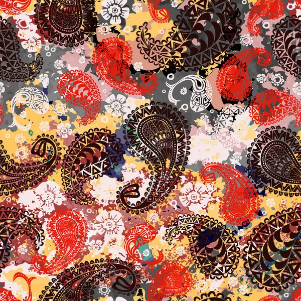 Seamless paisley pattern. Grunge watercolor texture. Ornament tu — Stock Vector