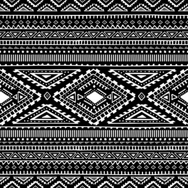 Siyah-beyaz etnik desen. Sorunsuz süsleme. Kabile motifleri