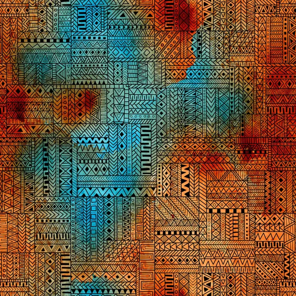 Бесшовный образец лоскутного орнамента. Акварельная текстура. Этнические и этнические — стоковый вектор