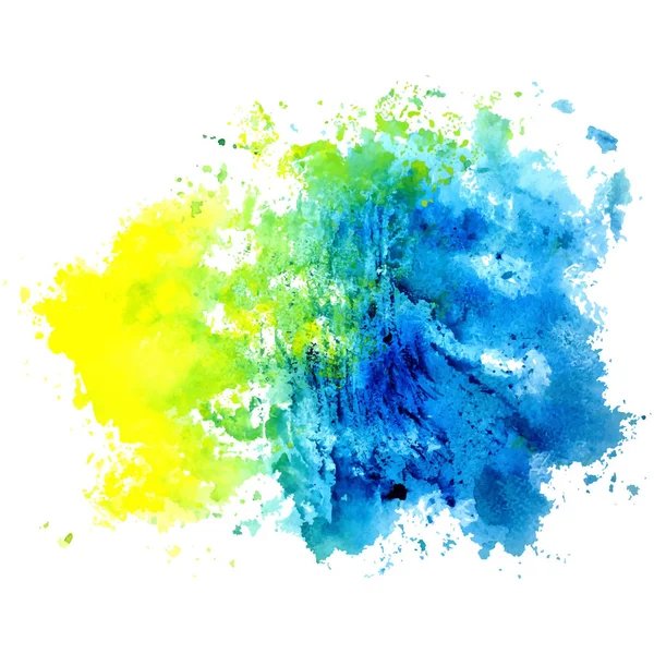 Aquarelle tache isolée sur un fond blanc. Bleu, jaune et — Image vectorielle