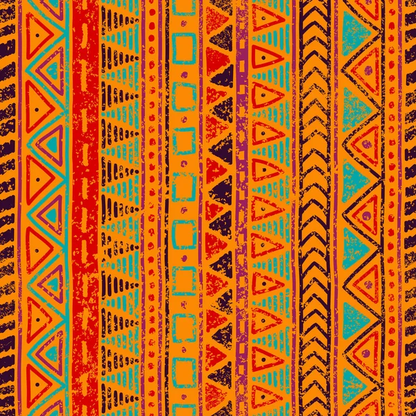 Pola etnis yang mulus. Tekstur Grungy. Oranye, biru, merah dan p - Stok Vektor