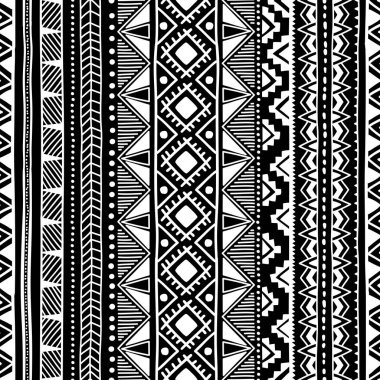 Dikişsiz etnik desen. Siyah ve beyaz geometrik süsleme. PRI