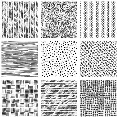 Dikişsiz desen koleksiyonu. Siyah ve beyaz baskılar f kümesi