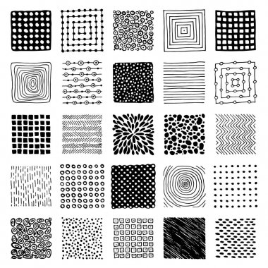 İzole dokular kümesi. 25 siyah beyaz bir arka plan üzerinde yazdırır.