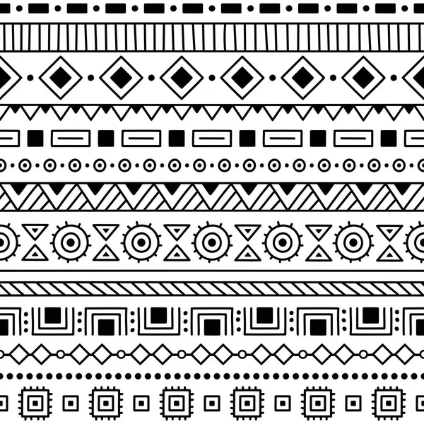 无缝的民族和部落模式。手工制作。横向的条纹 — 图库矢量图片