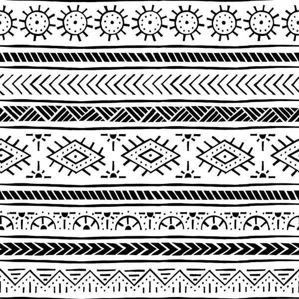 Seamless ethnic and tribal pattern. Handmade. Horizontal stripes — Stock Vector