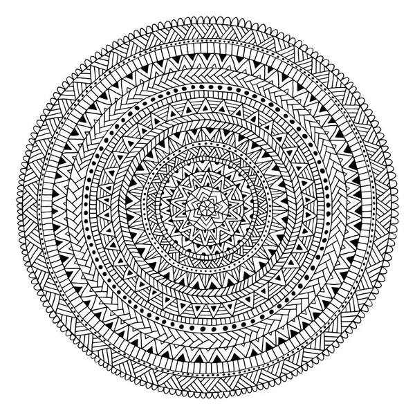 Mandala dibujada a mano. Huella circular. Motivos étnicos y tribales . — Archivo Imágenes Vectoriales