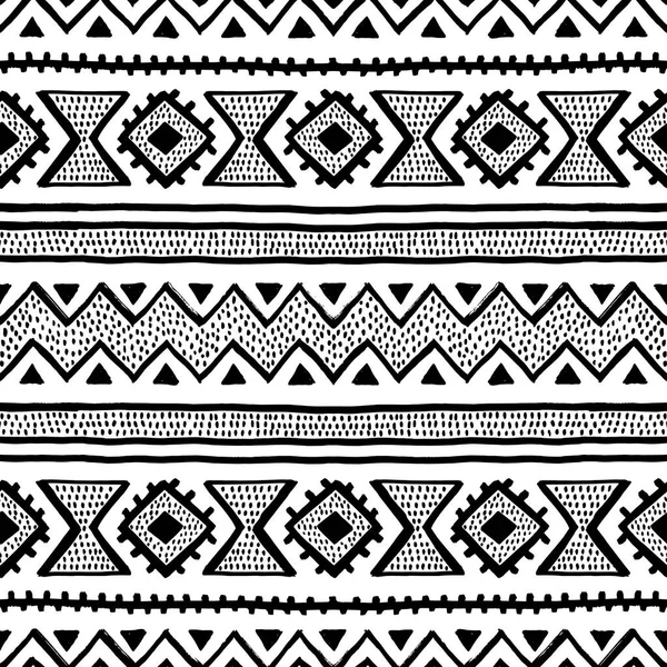 Nahtlose ethnische und Stammesmuster. Handgemacht. horizontale Streifen — Stockvektor