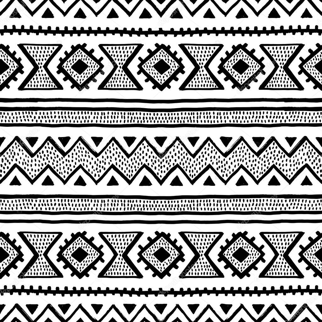 Seamless ethnic and tribal pattern. Handmade. Horizontal stripes