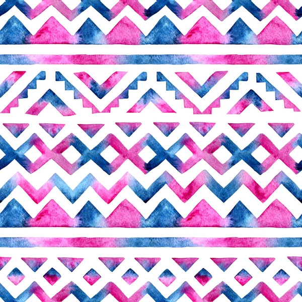 Patrón de acuarela sin costuras. Adorno geométrico. Azul y rosa w — Foto de Stock