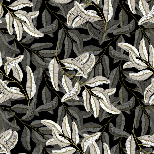 绣花的分支-无缝模式。黑白打印. — 图库照片