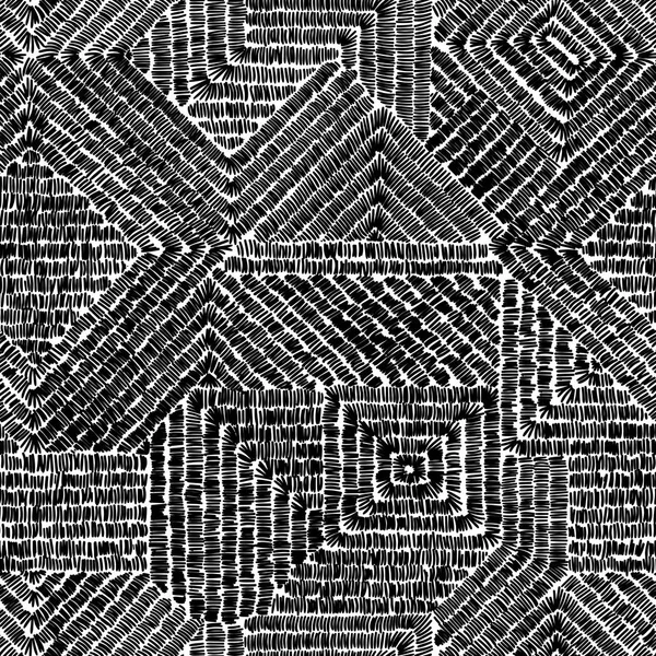 Вышитый геометрический орнамент. Черные пластыри на белом заднике — стоковый вектор