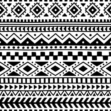 Dikişsiz etnik desen. El yapımı. Yatay çizgili. Siyah- ve