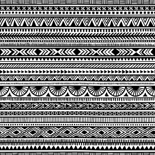 Dikişsiz etnik desen. El yapımı. Yatay çizgili. Siyah ve