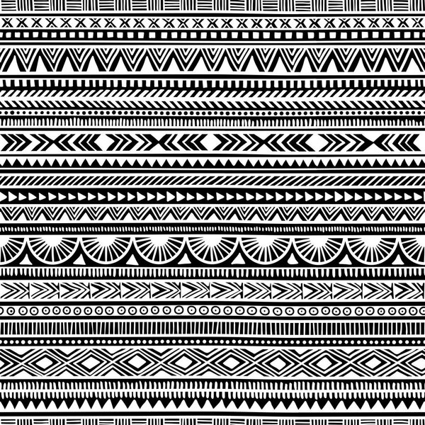 Seamless ethnic pattern. Handmade. Horizontal stripes. Black and