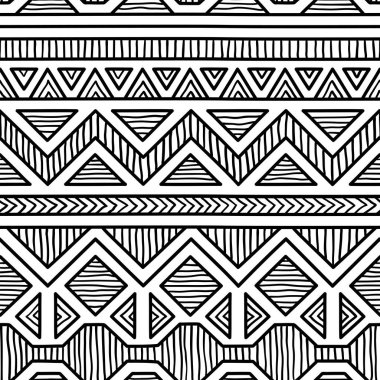 Dikişsiz etnik desen. Siyah ve beyaz geometrik desen. İlkeleri