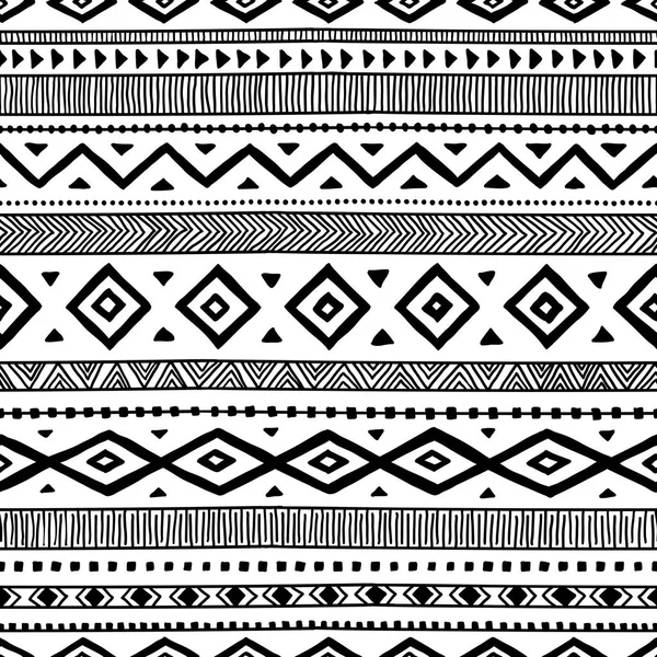 Nahtlose ethnische Muster. Handgemacht. horizontale Streifen. schwarz und — Stockvektor