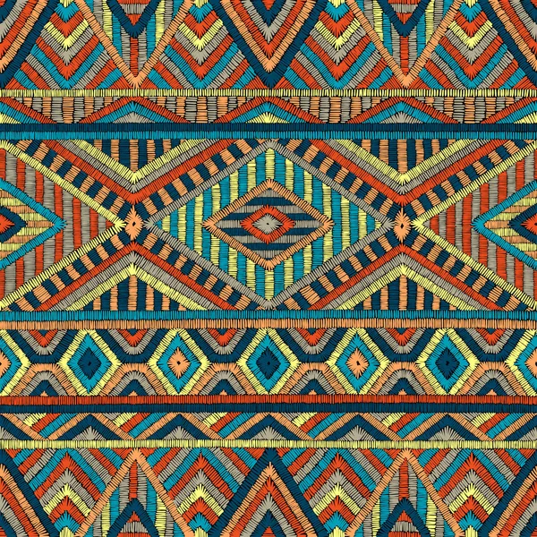 Modello geometrico ricamato senza cuciture. Ornamento per il tappeto . — Vettoriale Stock