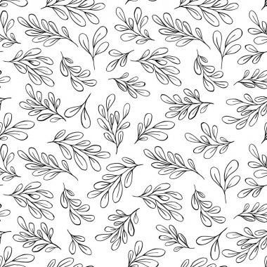 Sorunsuz bitki deseni. Yapraklar, dallar üzerinde beyaz bir ba taslağını