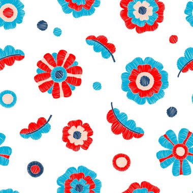 İşlemeli anemon beyaz zemin üzerinde. Çizgi film çiçekler. Col