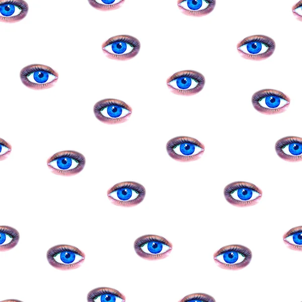 Aquarel ogen op een witte achtergrond - naadloos patroon. Afdrukken — Stockfoto