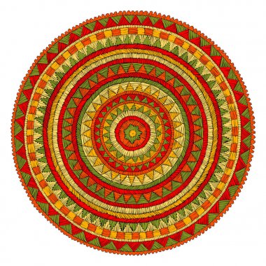 Mandala - dairesel süsleme işlemeli. El yapımı. Kırmızı, turuncu, 