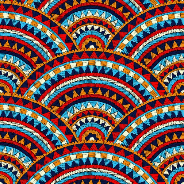 Dikişsiz dalgalı işlemeli desen. El yapımı. Mavi, kırmızı, beyaz bir