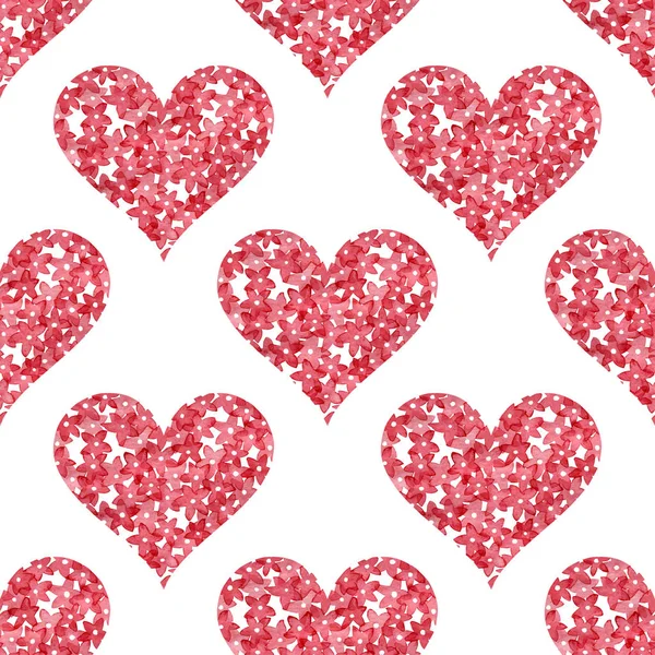 Röda akvarell hjärtan på en vit bakgrund sömlös mönster. Cu — Stock vektor