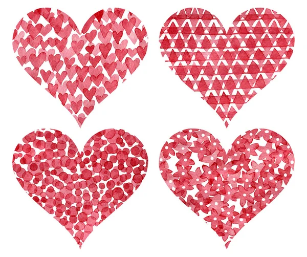 Zestaw słodkich akwareli serca na Walentynki. Wzór w polu — Zdjęcie stockowe