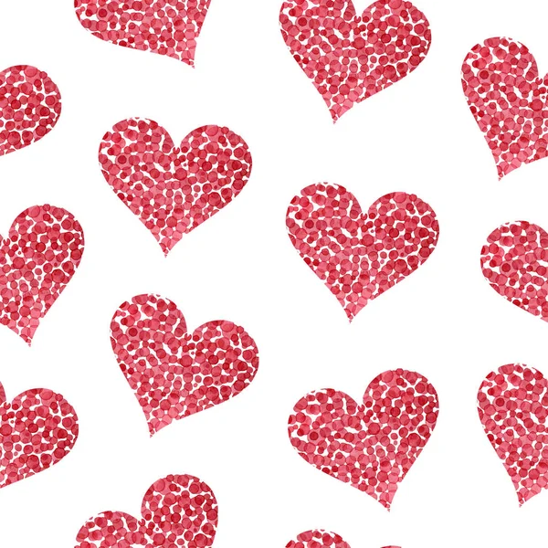 Red watercolor hearts on a white background seamless pattern. Cu — Stock Vector