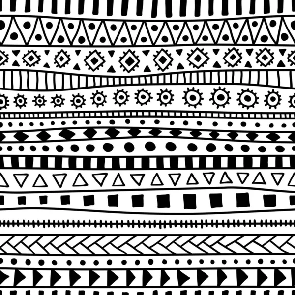 シームレスな黒と白の部族パターン。民族やアステカのモチーフ — ストックベクタ