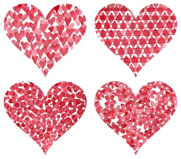 Zestaw ozdobnych akwarelowych serc. Karta okolicznościowa na Walentynki D — Wektor stockowy