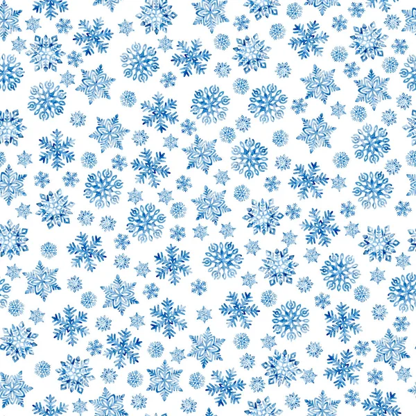 Nouvel An sans couture et motif de Noël. Snowfla aquarelle bleue — Photo