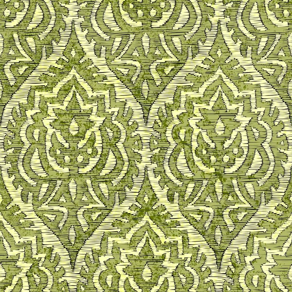 Motif Damassé Brodé Sans Couture Ornement Vert Beige Dans Style — Image vectorielle