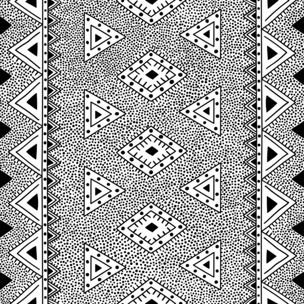 Seamless Black White Tribal Pattern Geometric Ornament Print Polka Dot — Stock Vector
