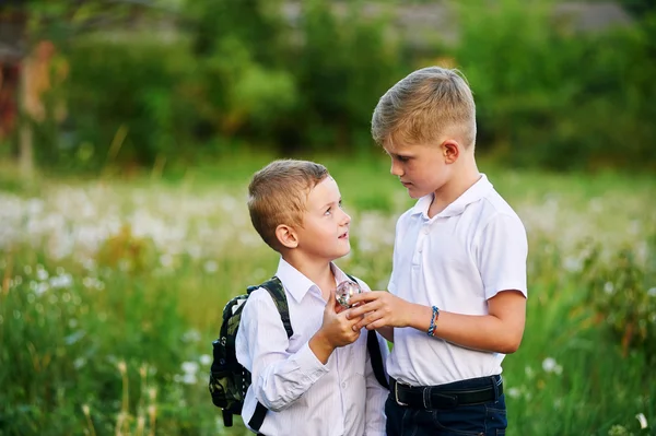 Dva kluci mluví spolu hrát — Stock fotografie