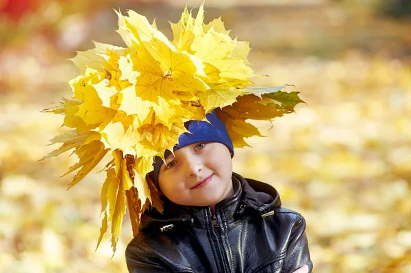 Portret chłopca, jesienią Park w słoneczny dzień — Zdjęcie stockowe